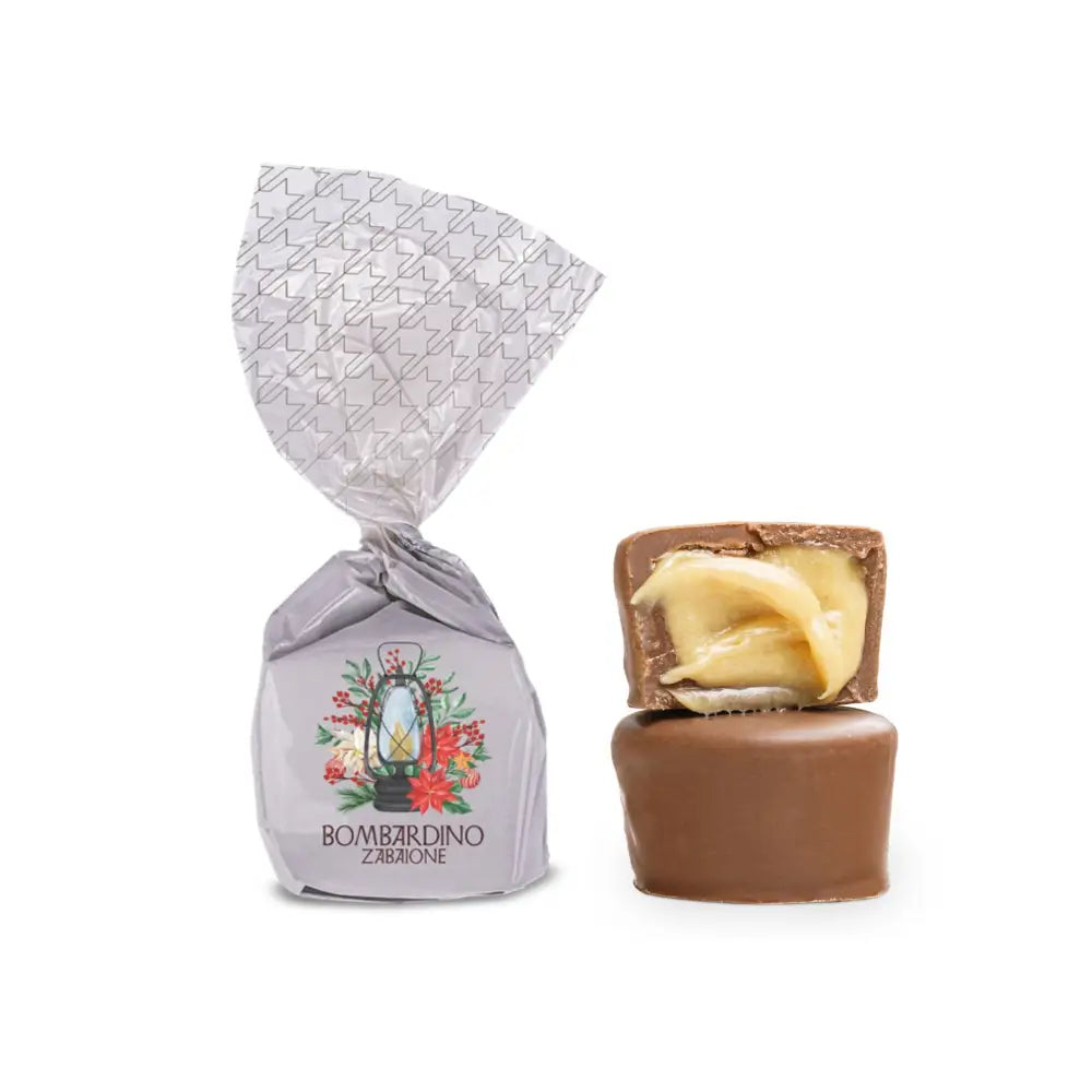 Pralina singola al cioccolato al latte con ripieno cremoso gusto zabaione
