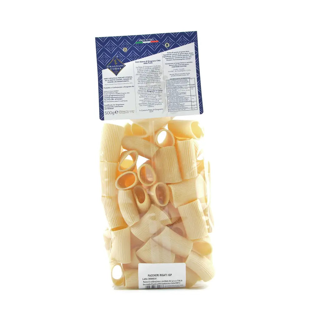 PACCHERI RIGATI TRAFILATI AL BRONZO PASTA DI GRAGNANO IGP - 500G